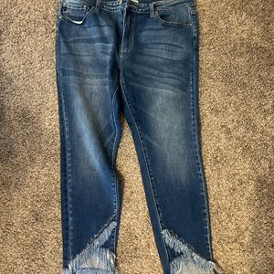KanCan Blue Frayed Hem Ankle Jeans